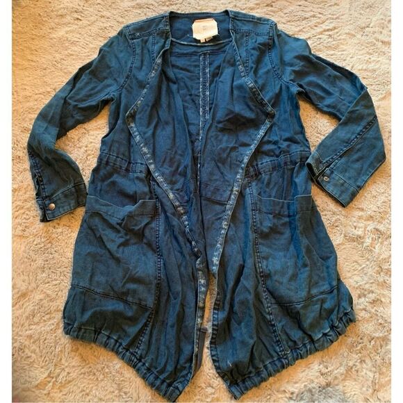 HEI HEI Anthropologie High Plains Chambray Anorak light denim OPEN jean JACKET - Picture 2 of 7